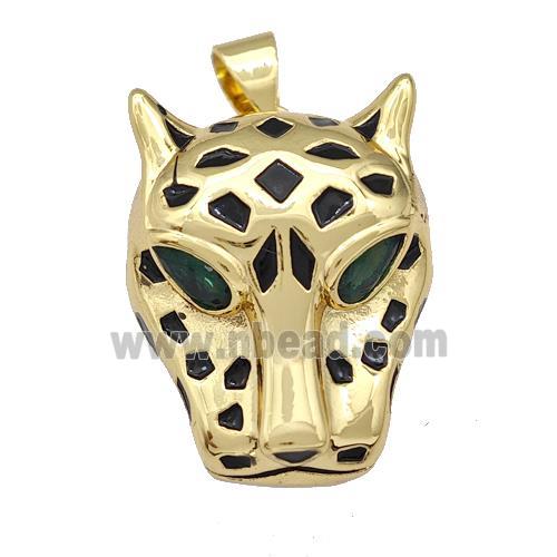 Copper Leopard Pendant Pave Zirconia Black Enamel Gold Plated