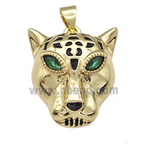 Copper Tiger Pendant Pave Zirconia Black Enamel Gold Plated