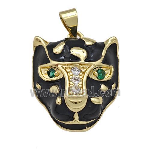 Copper Leopard Pendant Pave Zirconia Black Enamel Gold Plated