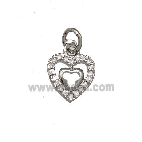 Copper Heart Pendant Micro Pave Zirconia Platinum Plated