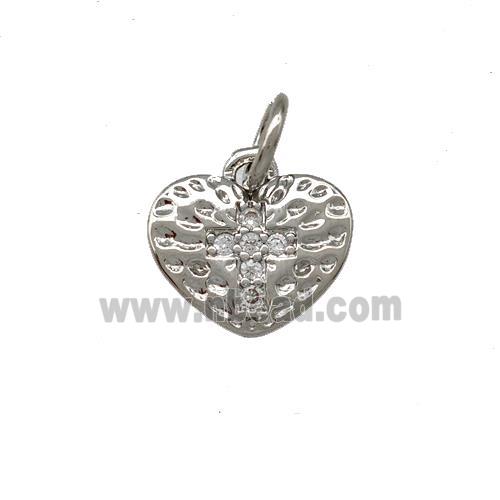 Copper Heart Pendant Micro Pave Zirconia Cross Platinum Plated