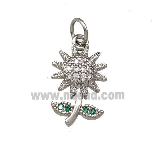 Copper Sunflower Pendant Micro Pave Zirconia Platinum Plated