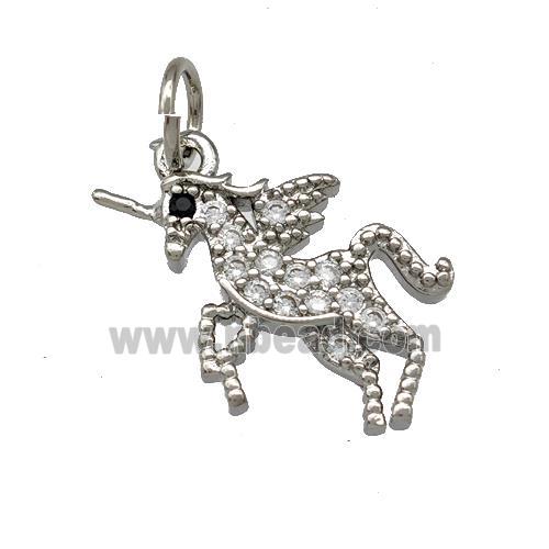 Copper Unicorn Pendant Pave Zirconia Platinum Plated