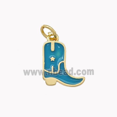 Copper Shoes Pendant Teal Enamel Gold Plated