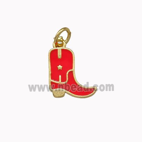 Copper Shoes Pendant Red Enamel Gold Plated