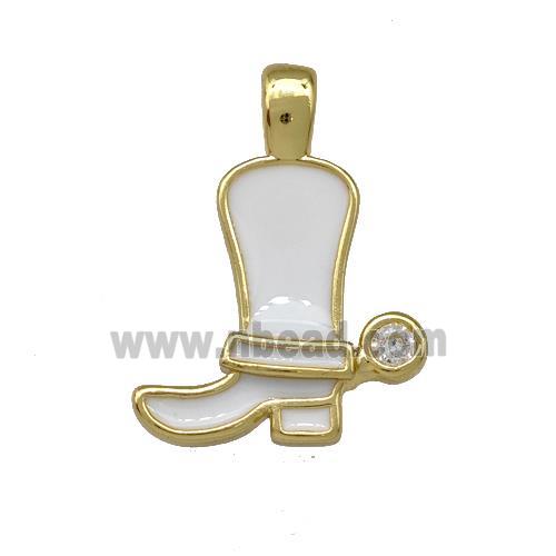 Copper Shoes Pendant White Enamel Gold Plated