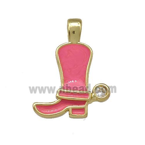 Copper Shoes Pendant Pink Enamel Gold Plated