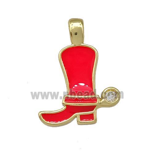 Copper Shoes Pendant Red Enamel Gold Plated