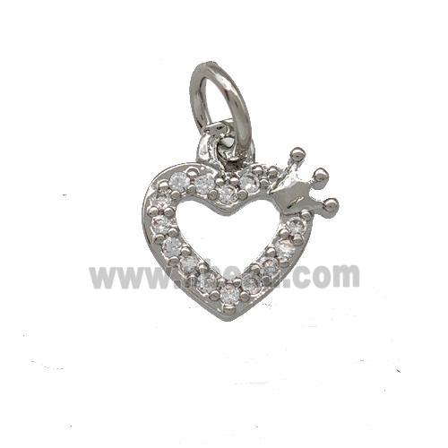 Copper Heart Pendant Pave Zirconia Crown Platinum Plated