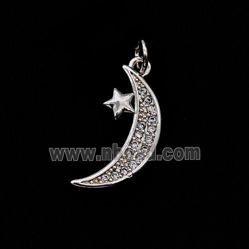 Copper Moon Pendant Pave Zirconia Star Shiny Silver