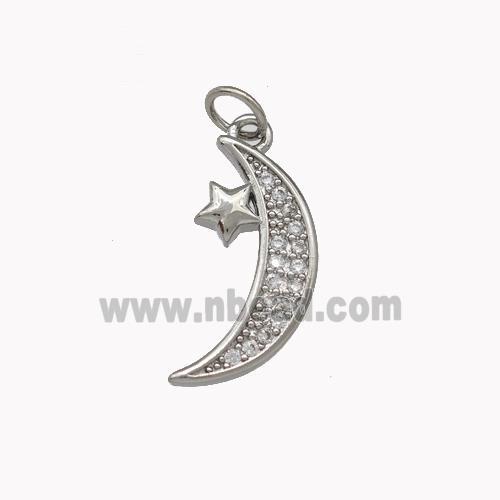 Copper Moon Pendant Pave Zirconia Star Platinum Plated