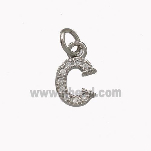 Copper Letter-C Pendant Pave Zirconia Platinum Plated