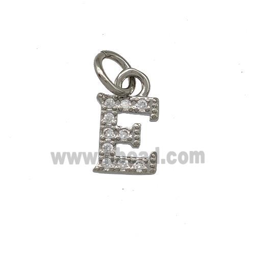 Copper Letter-E Pendant Pave Zirconia Platinum Plated