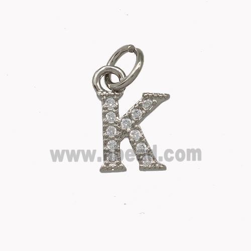 Copper Letter-K Pendant Pave Zirconia Platinum Plated