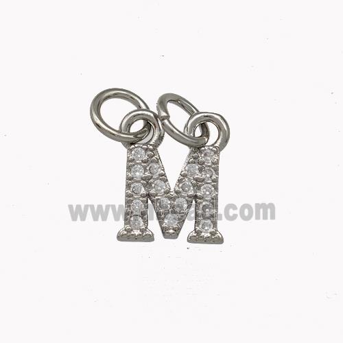 Copper Letter-M Pendant Pave Zirconia Platinum Plated