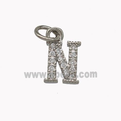 Copper Letter-N Pendant Pave Zirconia Platinum Plated