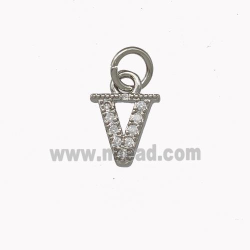 Copper Letter-V Pendant Pave Zirconia Platinum Plated