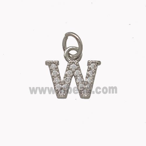 Copper Letter-W Pendant Pave Zirconia Platinum Plated