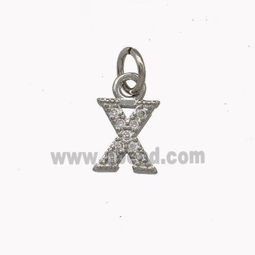 Copper Letter-X Pendant Pave Zirconia Platinum Plated