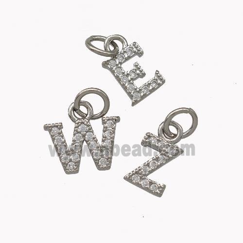 Copper Alphabet Pendant Pave Zirconia Mixed Letters Platinum Plated