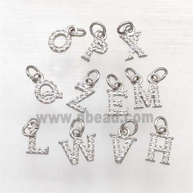 Copper Alphabet Pendant Pave Zirconia Mixed Letters Platinum Plated