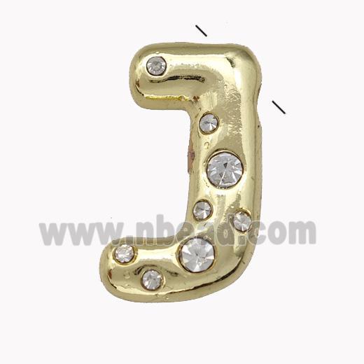 Copper Pendant Pave Zirconia Letter-J Gold Plated