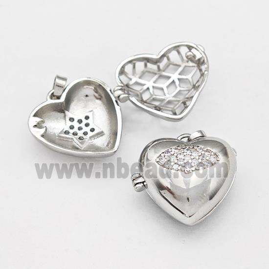 Copper Heart Locket Pendant Pave Zirconia Eye Platinum Plated