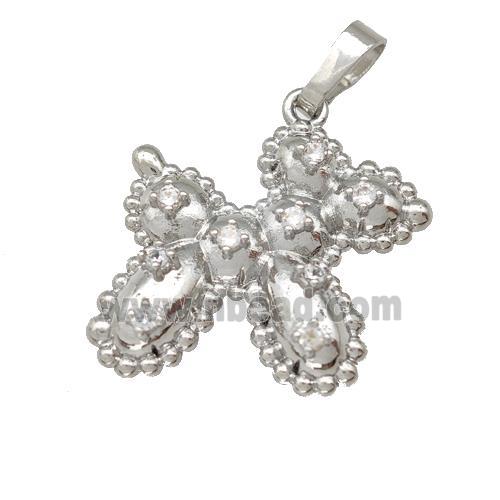 Copper Bow Pendant Pave Zirconia Platinum Plated