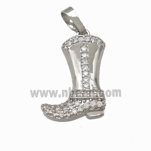 Cowboy Boots Charms Copper Shoe Pendant Pave Zirconia Platinum Plated