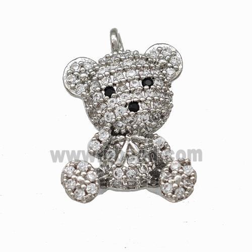 Copper Bear Pendant Pave Zirconia Platinum Plated