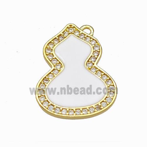 Copper Gourd Pendant Pave Zirconia White Enamel Gold Plated