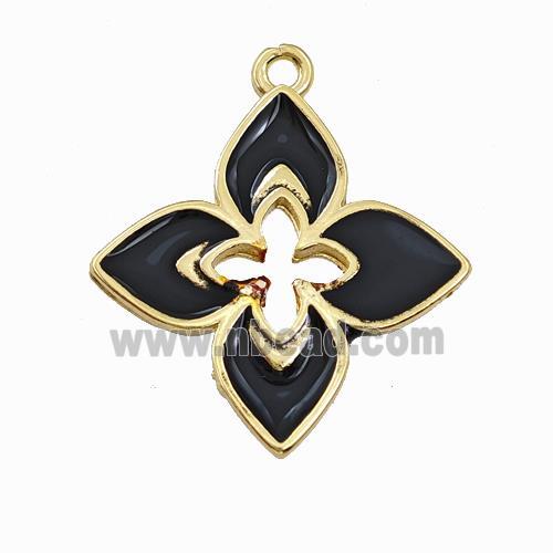 Copper Clover Pendant Black Enamel Cross Gold Plated