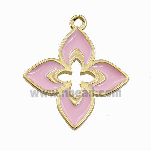 Copper Clover Pendant Pink Enamel Cross Gold Plated