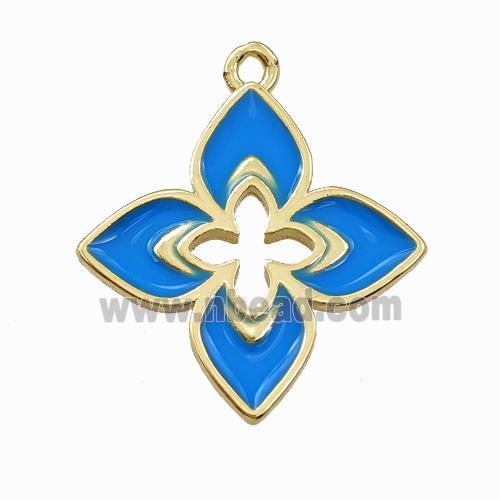 Copper Clover Pendant Blue Enamel Cross Gold Plated