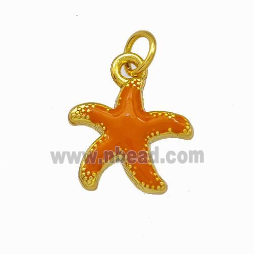 Copper Starfish Pendant Orange Enamel Gold Plated