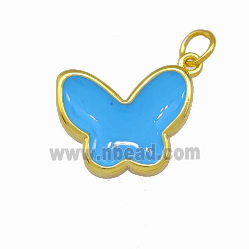 Copper Butterfly Pendant Skyblue Enamel Gold Plated