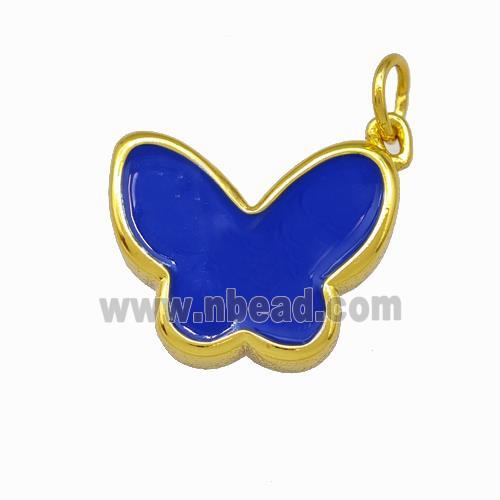 Copper Butterfly Pendant Royalblue Enamel Gold Plated