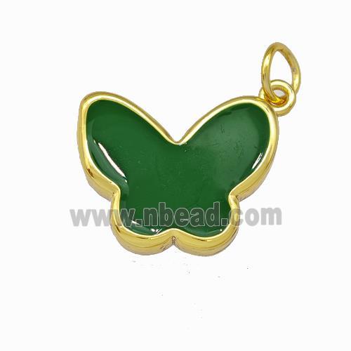 Copper Butterfly Pendant Green Enamel Gold Plated