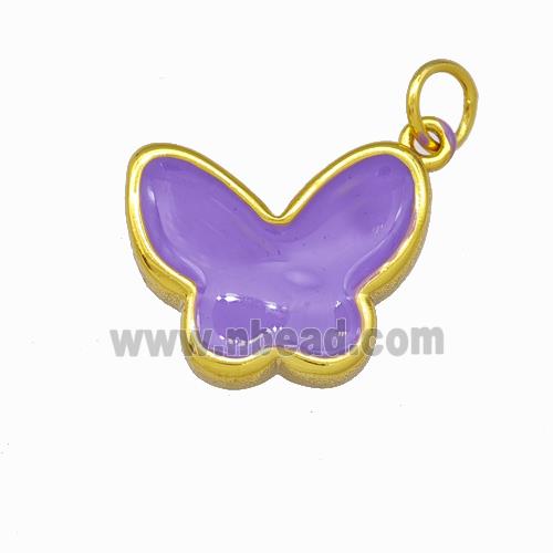 Copper Butterfly Pendant Lavender Enamel Gold Plated