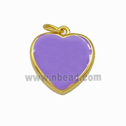 Copper Heart Pendant Lavender Enamel Gold Plated