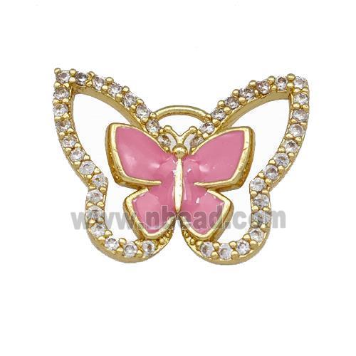 Copper Butterfly Pendant Pave Zirconia Pink Enamel Gold Plated