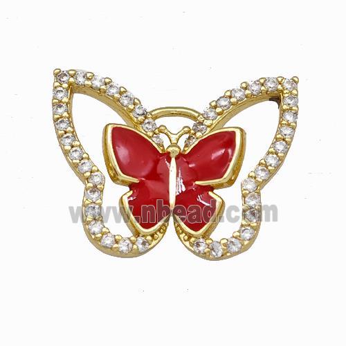 Copper Butterfly Pendant Pave Zirconia Red Enamel Gold Plated