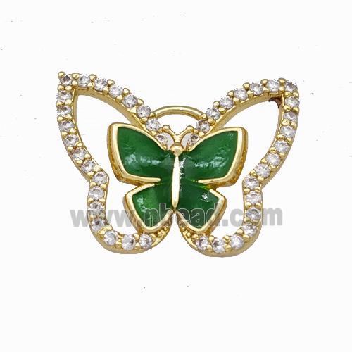 Copper Butterfly Pendant Pave Zirconia Green Enamel Gold Plated