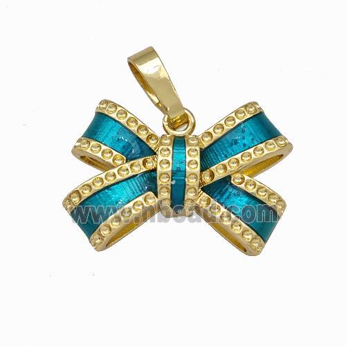 Copper Bow Pendant Teal Enamel Gold Plated