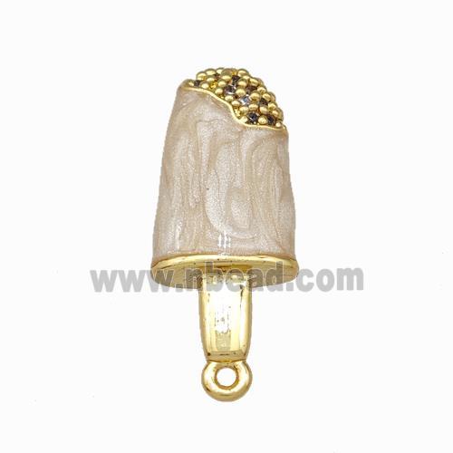 Ice Cream Charms Copper Pendant Pave Zirconia White Painted Gold Plated