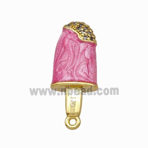 Ice Cream Charms Copper Pendant Pave Zirconia Pink Painted Gold Plated