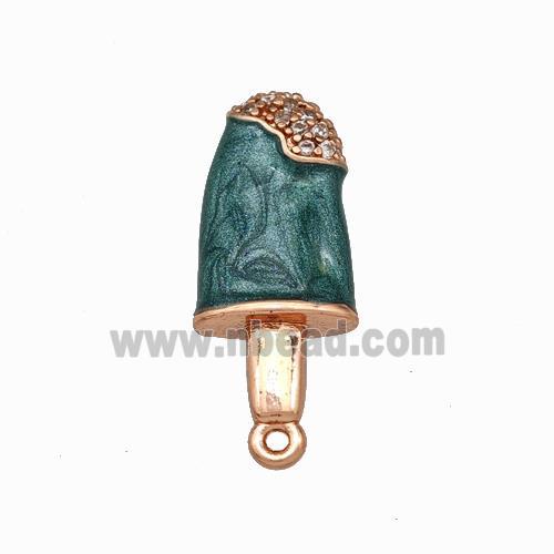 Ice Cream Charms Copper Pendant Pave Zirconia Darkgreen Painted Rose Gold