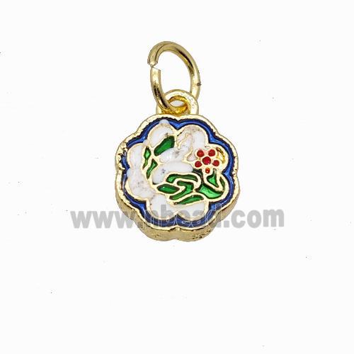 Copper Flower Pendant Multicolor Painted Gold Plated