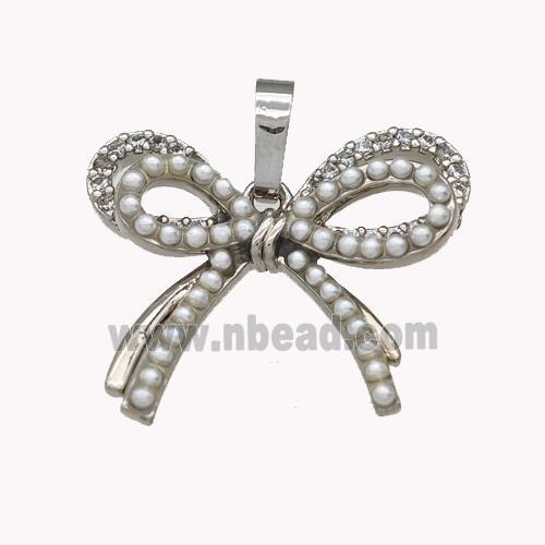 Copper Bow Pendant Pave Zirconia Pearlized Resin Platinum Plated