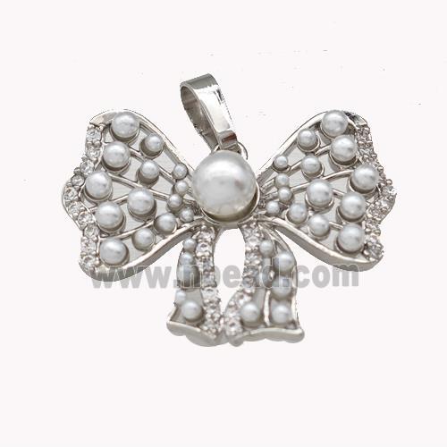 Copper Bow Pendant Pave Zirconia Pearlized Resin Platinum Plated